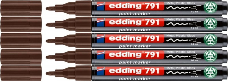 5x Marker olejowy edding e-791 PCR, okrągła, 1-2 mm, brązowy