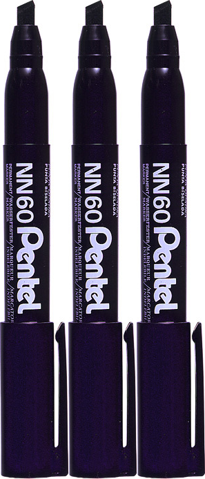 3x Marker permanentny Pentel NN60, ścięta, 3.9 mm, czarny