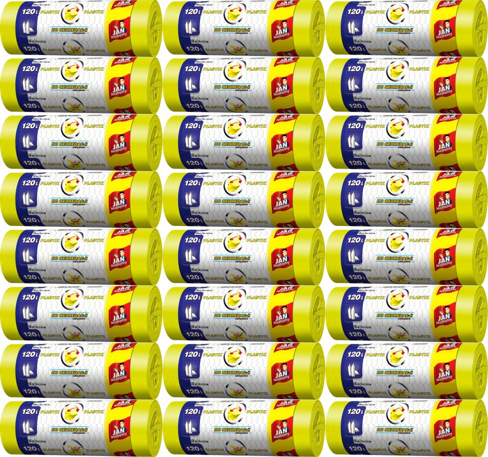 24x Worki na śmieci Jan Niezbędny, na plastik, 120l, 10 sztuk, żółty