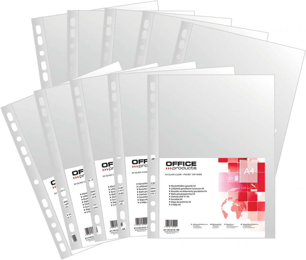 10x Koszulki groszkowe Office Product, A4, 40 μm, 100 sztuk, transparentny