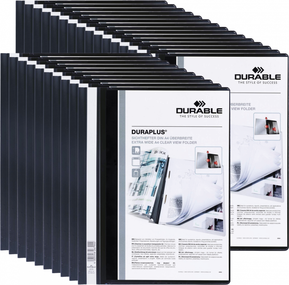25x Skoroszyt plastikowy Duraplus Durable, A4, prezentacyjny, czarny