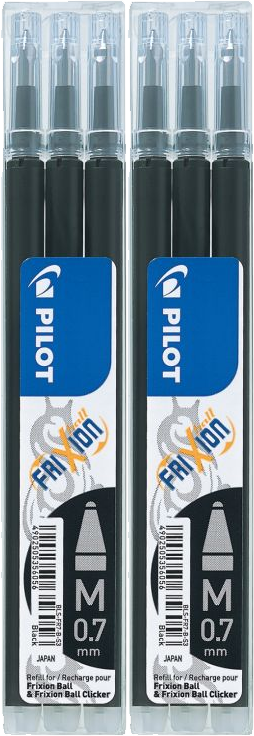 2x Wkład do wymazywalnego pióra kulkowego Pilot, Frixion, 0.7mm, 3 sztuki, czarny