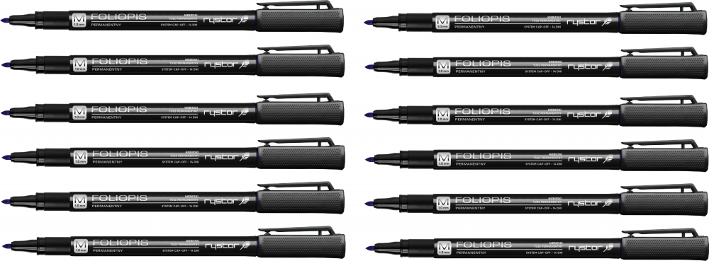 12x Foliopis Rystor, FM, okrągła, 1mm, niebieski