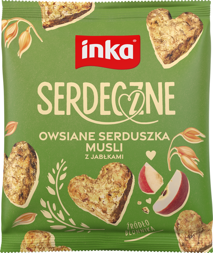 Ciasteczka owsiane serduszka musli Inka, z jabłkiem, 50g