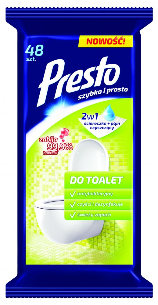 Chusteczki do czyszczenia toalet Presto, nawilżone, 48 sztuk
