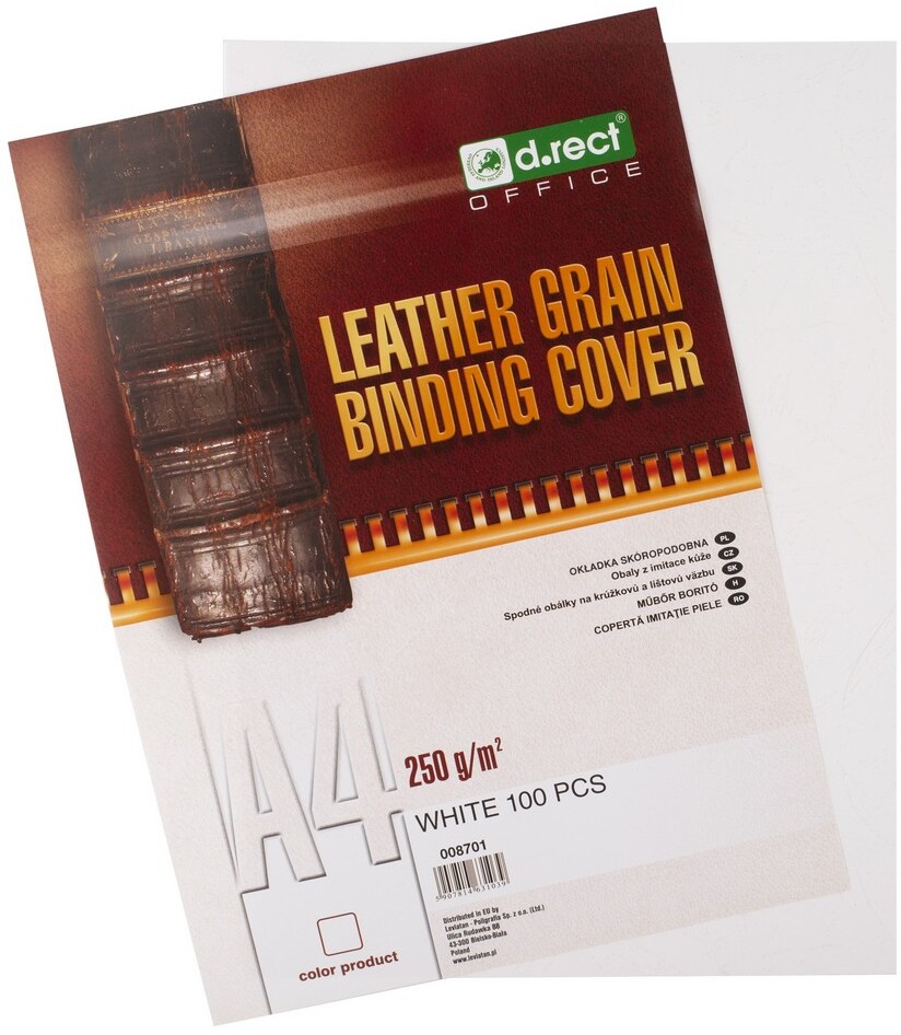 Okładki do bindowania D.Rect, A4, 250g/m2, skóropodobne, 100 sztuk, biały