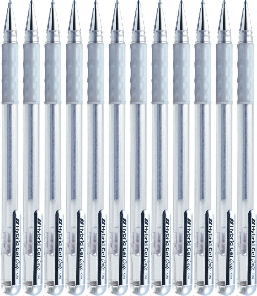 12x Długopis żelowy Pentel Hybrid Gel K118, 0.8mm, srebrny
