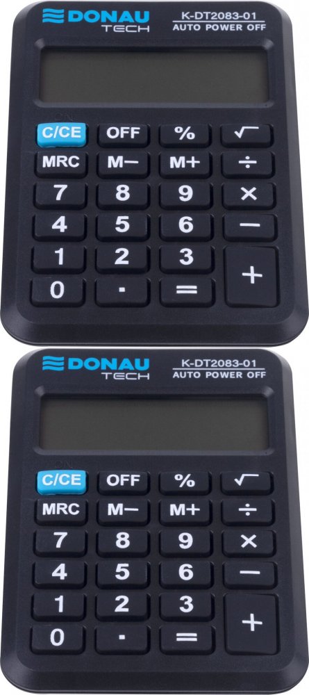 2x Mały kalkulator kieszonkowy Donau Tech, 8-cyfr, 89x58x11 mm, czarny