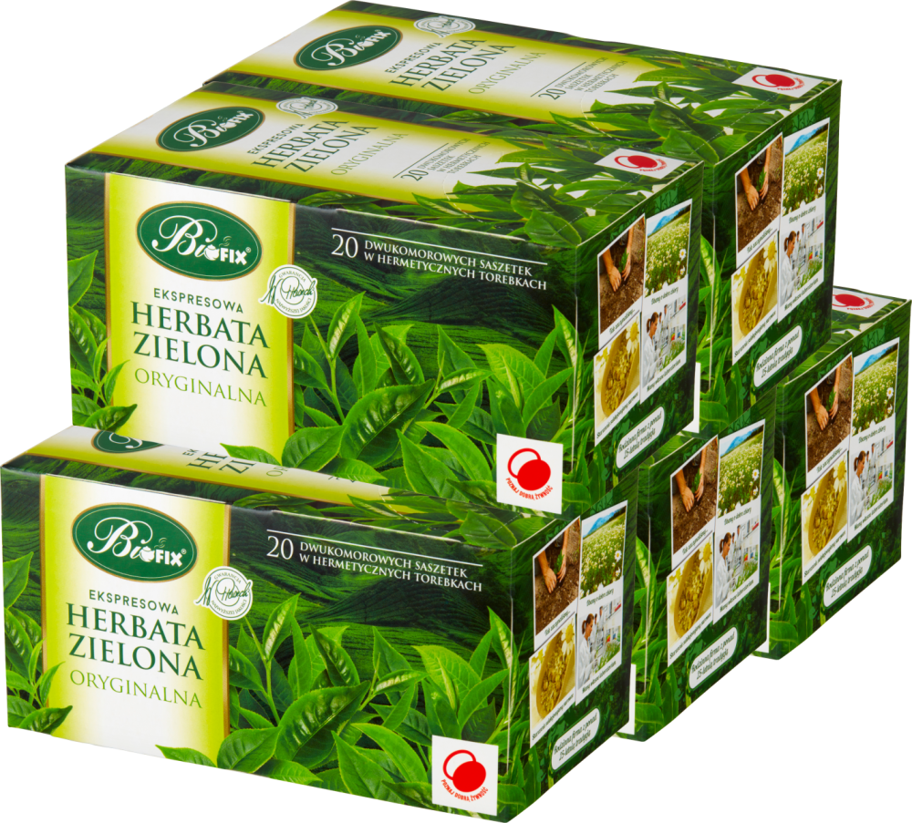 5x Herbata zielona w kopertach BiFix Premium, 20 sztuk x 2g