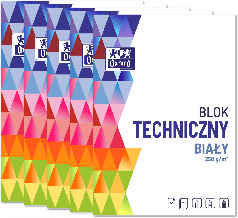 5x Blok techniczny Oxford, A4, 10 kartek, biały