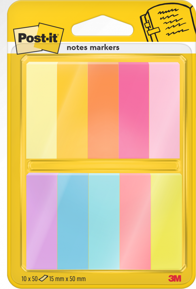 Zakładki samoprzylepne Post-it, indeksujące, 12.7x44.4mm, 10x50 sztuk, mix kolorów neonowych