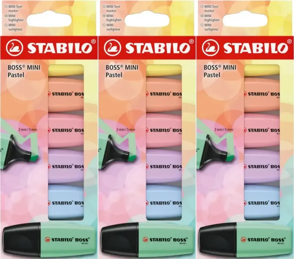 3x Zakreślacze Stabilo Boss Mini Pastel, ścięta, 6 sztuk, mix kolorów pastelowych