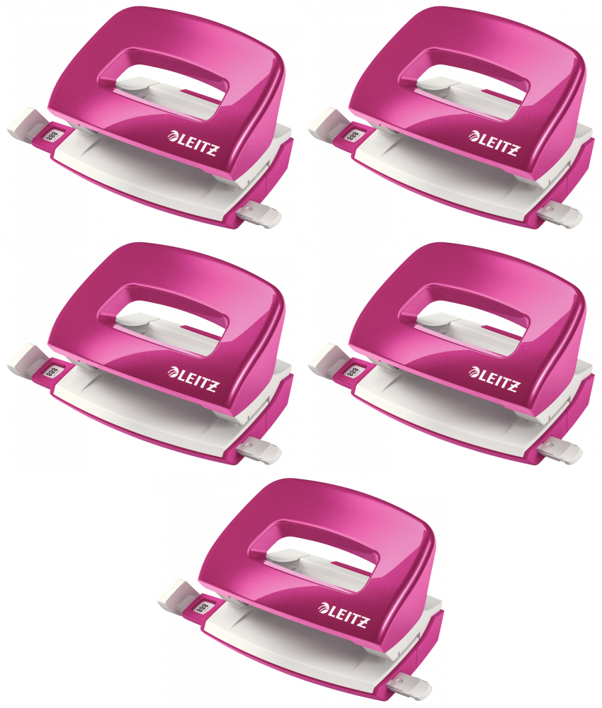 5x Dziurkacz Mini Leitz Wow, do 10 kartek, metaliczny różowy