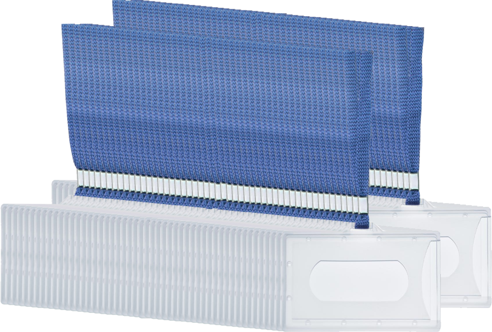 100x Holder do identyfikatorów Argo, z niebieską taśmą o szerokości 8mm, 92x59mm, przezroczysty