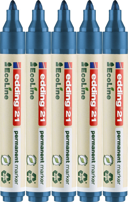 5x Marker permanentny edding 21 EcoLine, okrągła, 1.5-3mm, niebieski