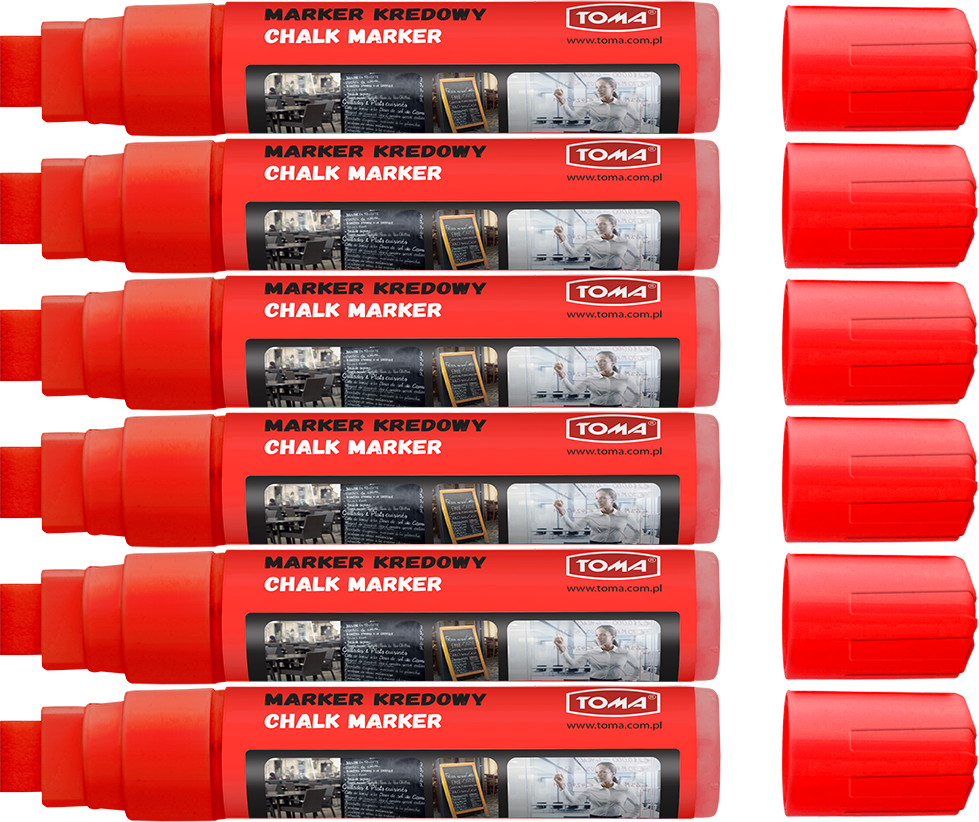 6x Marker kredowy Toma TO-290, ścięta, 8x15mm, czerwony