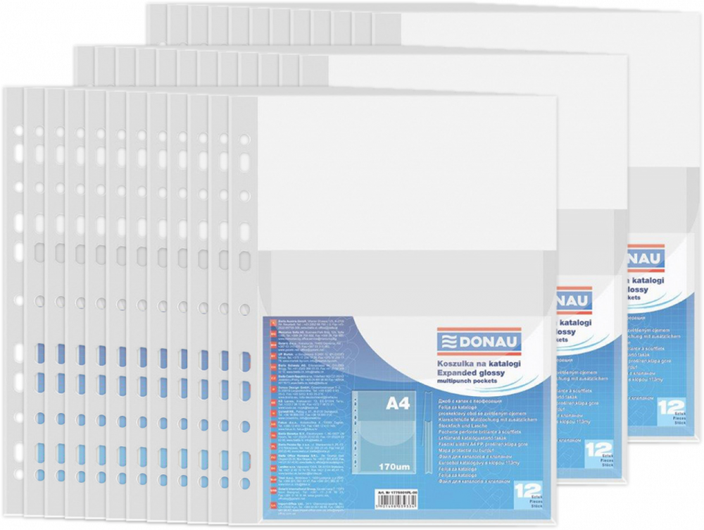 36x Koszulki krystaliczne Donau, z klapką, A4, 170μm, 1 sztuka, transparentny