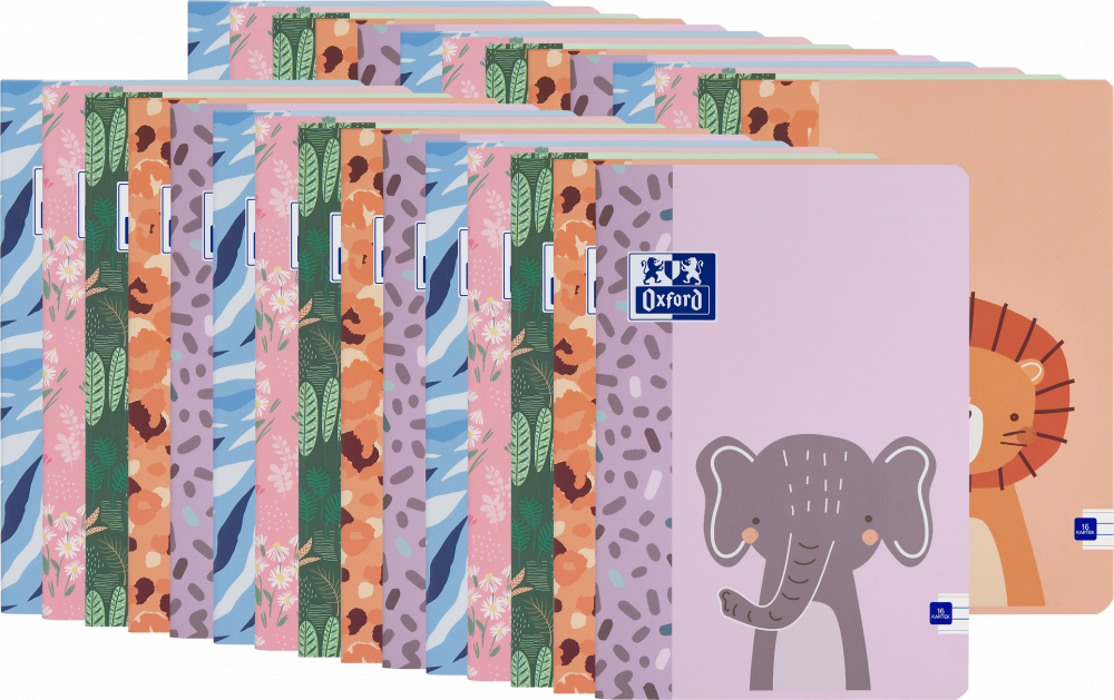 30x Zeszyt w wąskie linie Oxford Kids, A5, miękka oprawa, 16 kartek, mix wzorów