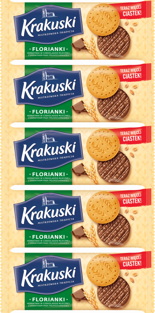 5x Herbatniki Krakuski Florianki, z czekoladą, 171g