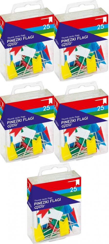 5x Pinezki flagi Grand, w pudełku, 25 sztuk, mix kolorów
