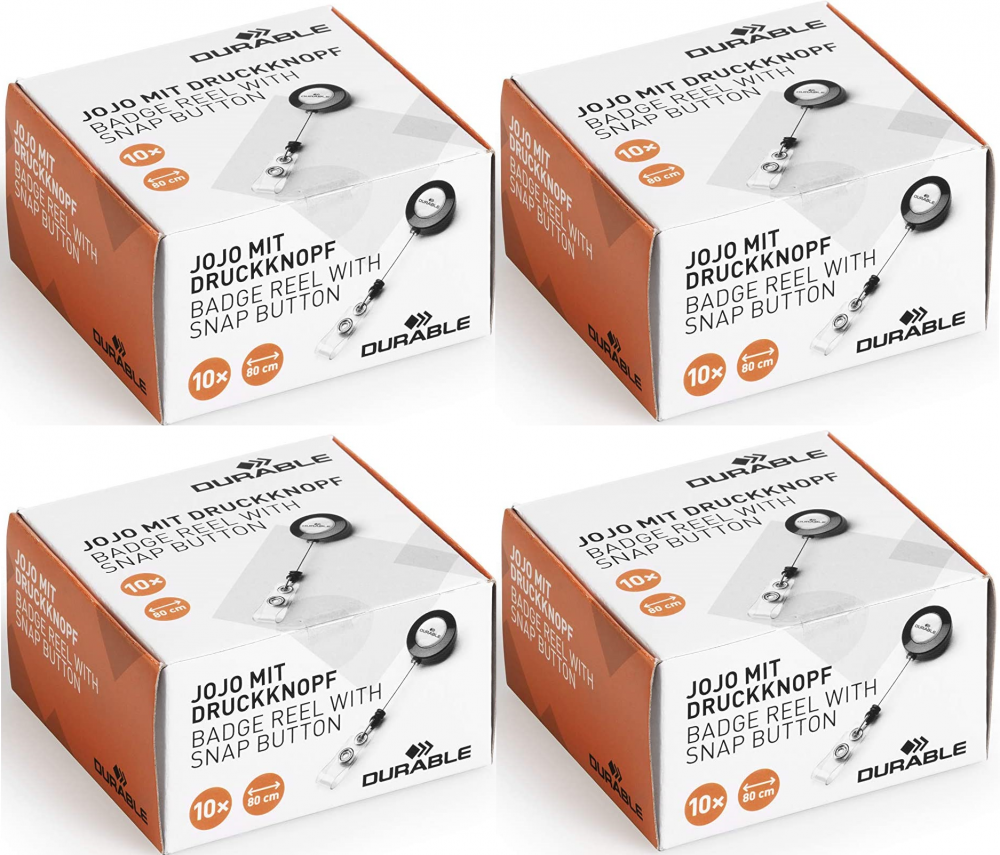 4x Mechanizm ściągający Durable, metalowe zapięcie-karabińczyk, linka 80cm, 10 sztuk, antracytowy