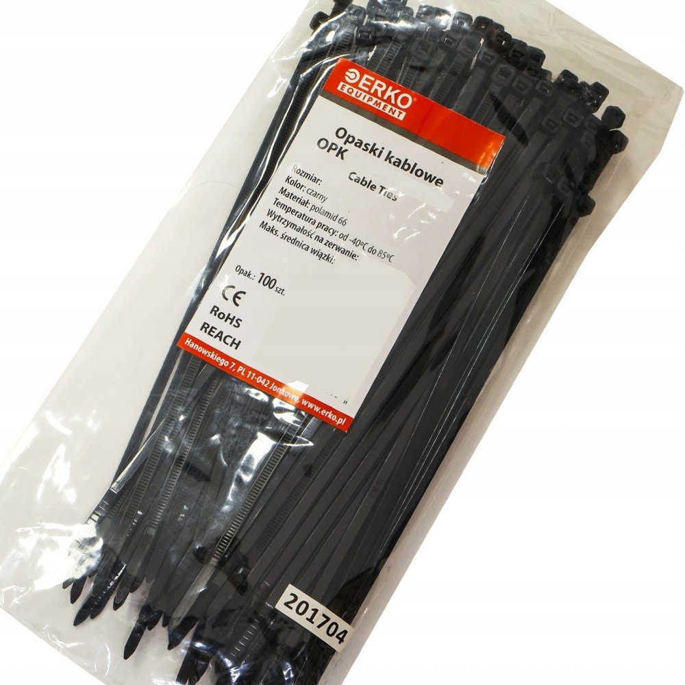 Opaska zaciskowa Erko, 2.5x100mm, 100 sztuk, czarny