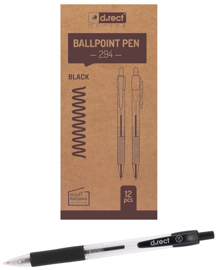 12x długopis automatyczny D.Rect 294, 0.7mm, czarny