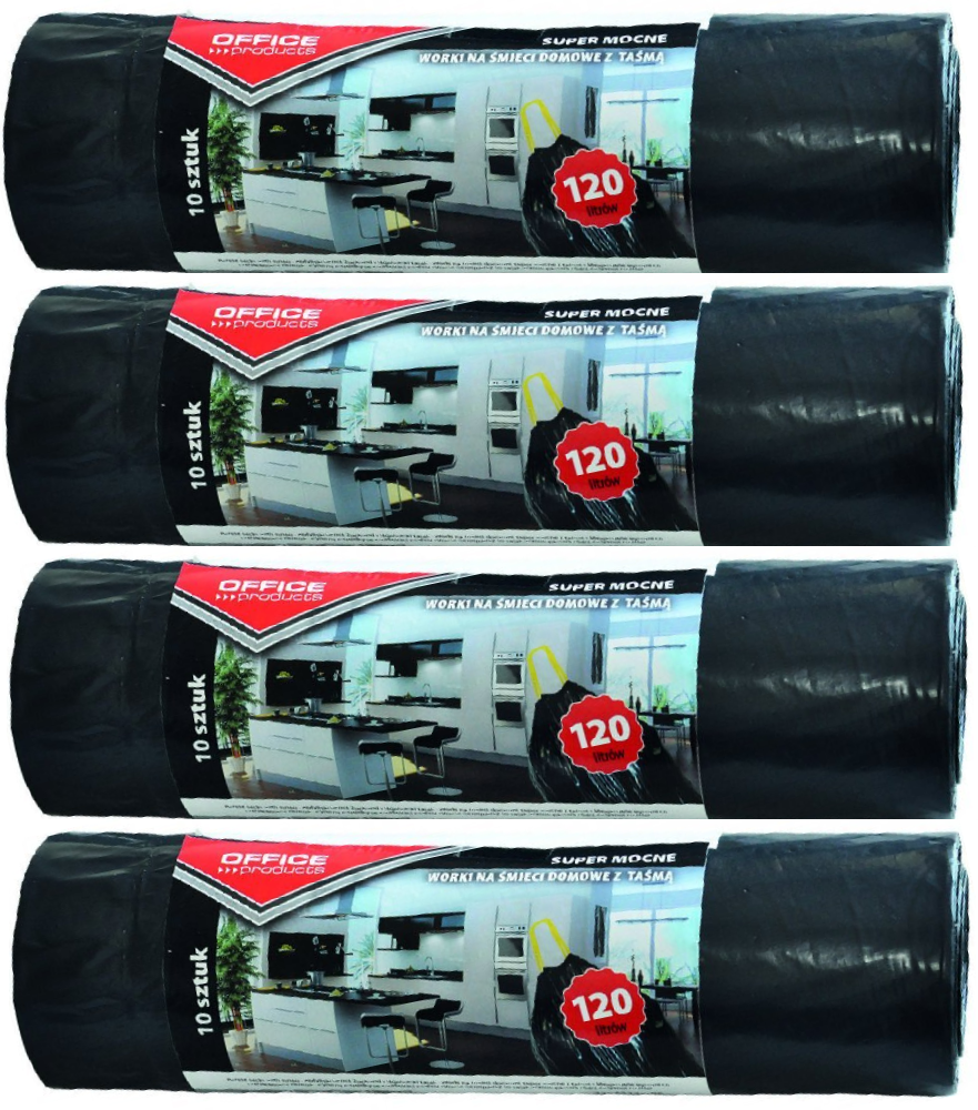 4x Worki na śmieci Office Products, supermocne, na odpady zmieszane, 120l, 10 sztuk, czarny