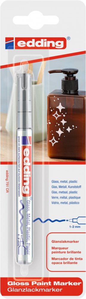 Marker olejowy połyskujący edding 751, okrągła, 1 sztuka, blister, srebrny