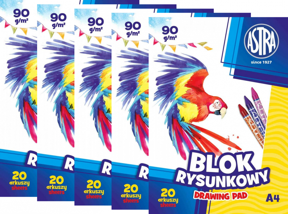 5x Blok rysunkowy Astra Astrapap, A4, 100g, 20 arkuszy, biały