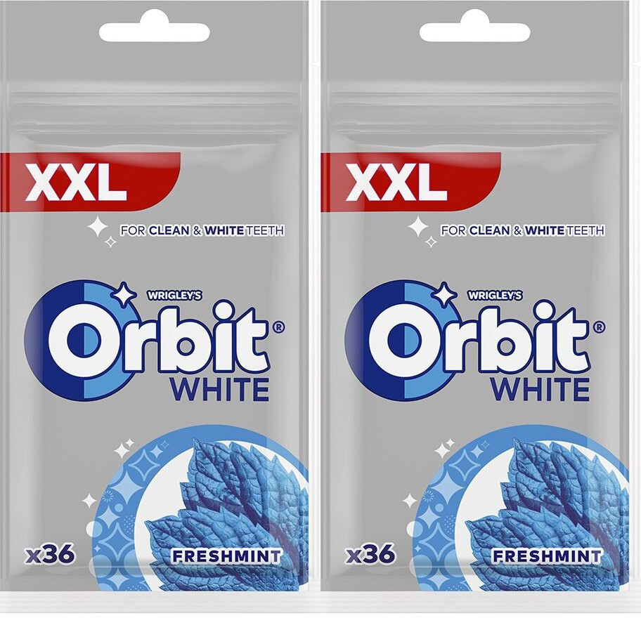 2x Guma do żucia bez cukru Orbit White Freshmint, miętowy, torebka, 36 drażetek