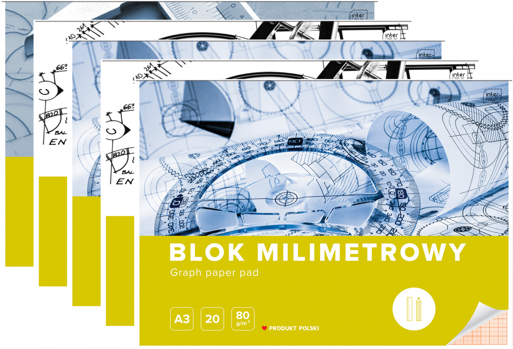 5x Blok milimetrowy Interdruk, A3, 20 kartek, mix wzorów