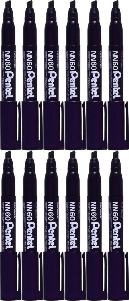 12x Marker permanentny Pentel NN60, ścięta, 3.9 mm, czarny