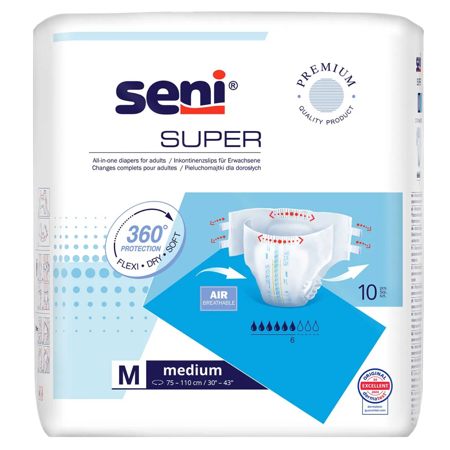 Seni super - pieluchomajtki, medium, 75-110 cm, 10 sztuk