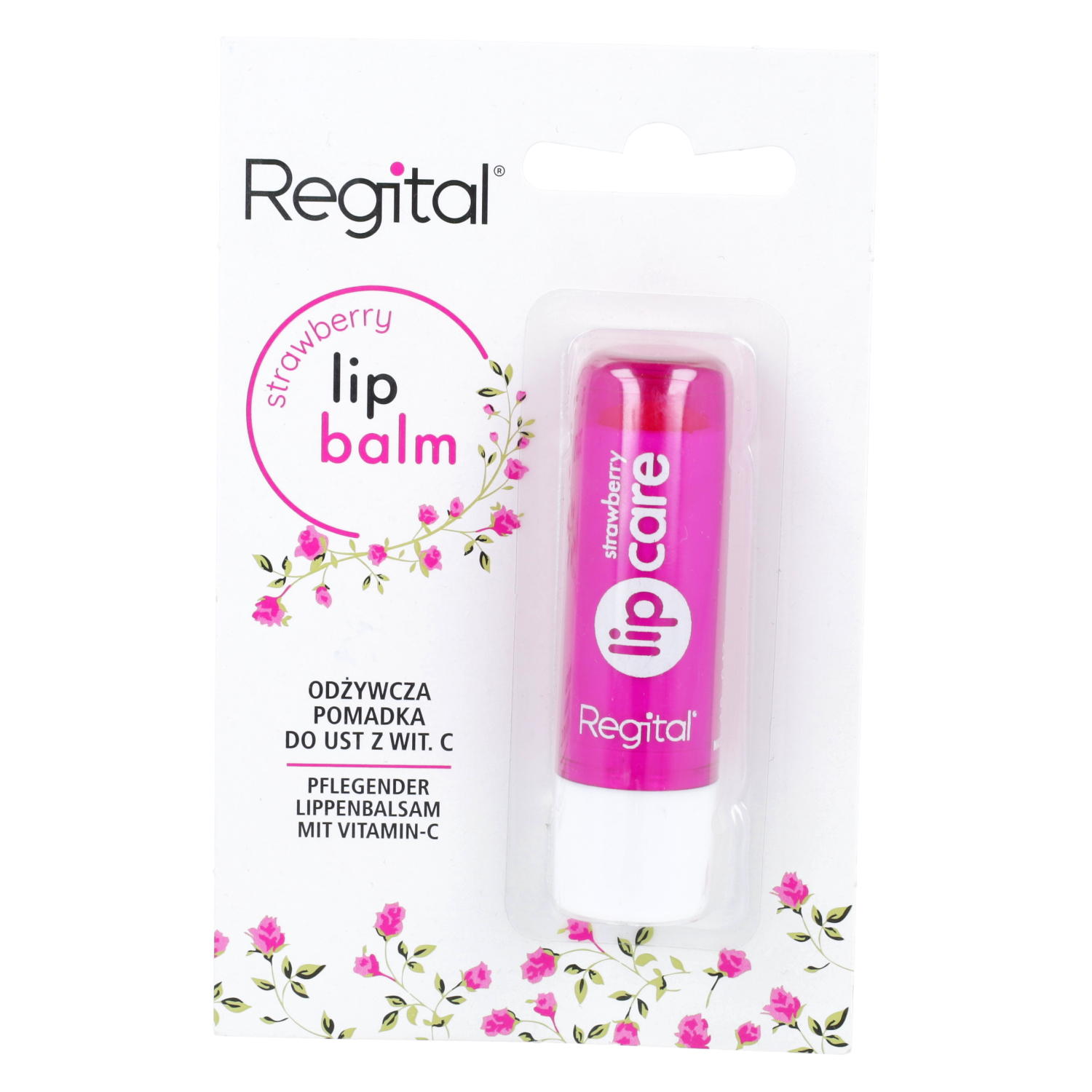 Regital strawberry lip care - odżywcza pomadka do ust z witaminą c, 1 sztuka