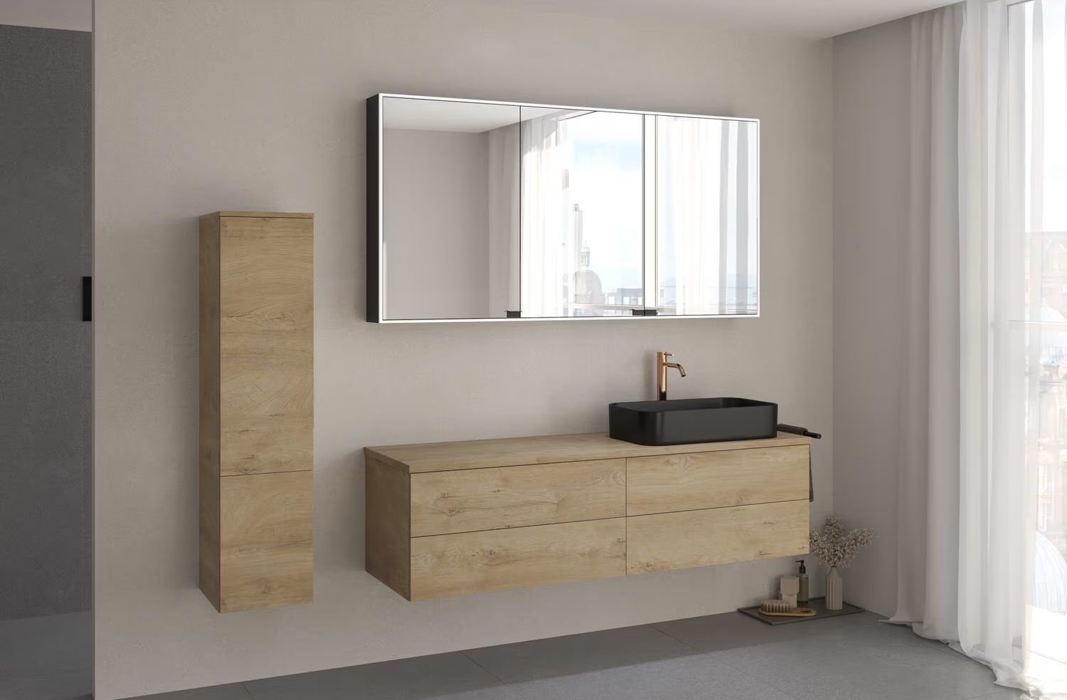 Kronenbach Cube szafka z blatem 161x48,7x44,5 cm podumywalkowa wisząca jasny dąb KBWTKOWTL1614GH