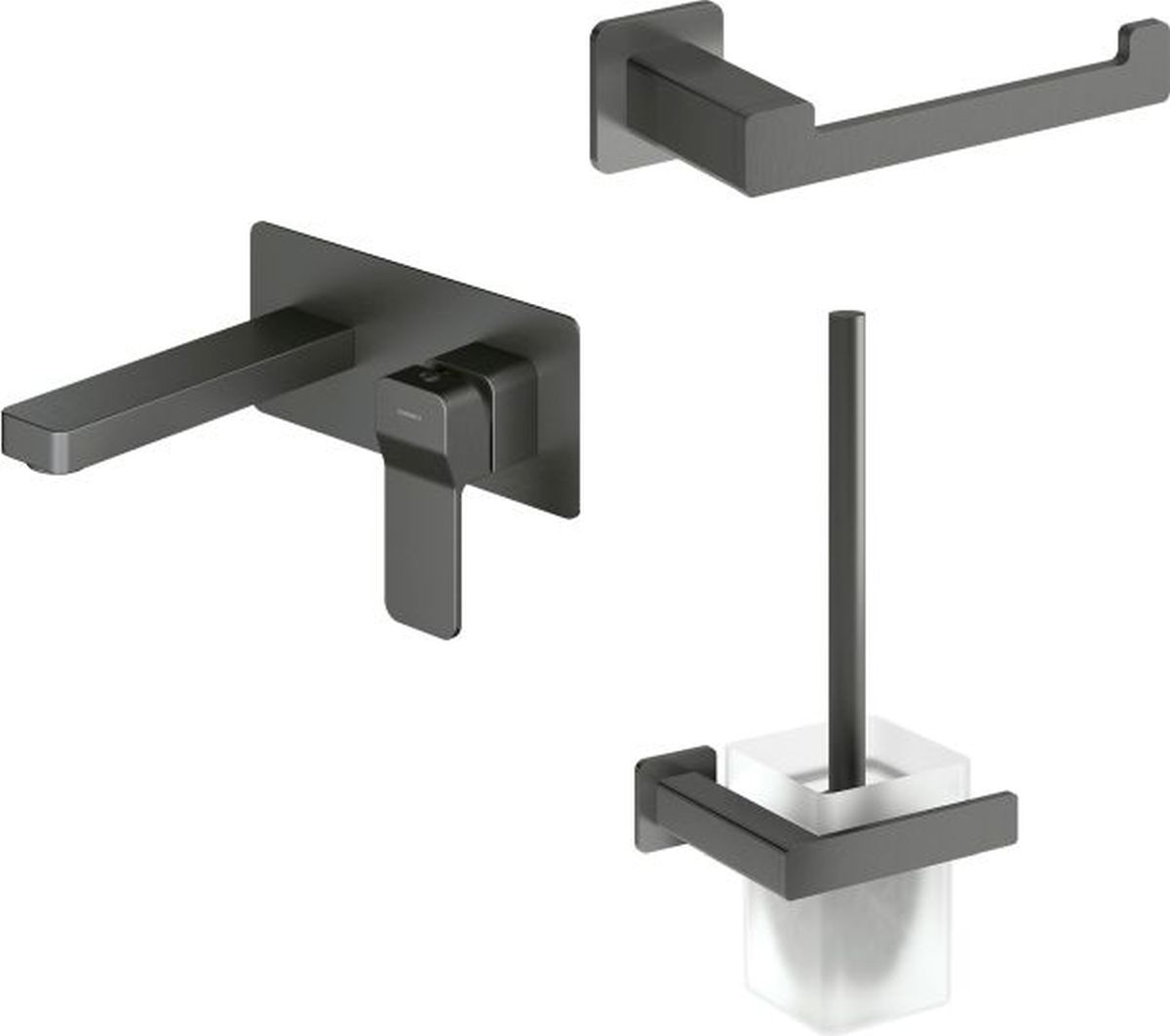 Zestaw Omnires Slide bateria umywalkowa podtynkowa ze szczotką toaletową i uchwytem na papier toaletowy Nelson grafit (SL7715GR, ... - Wysyłka w 24h