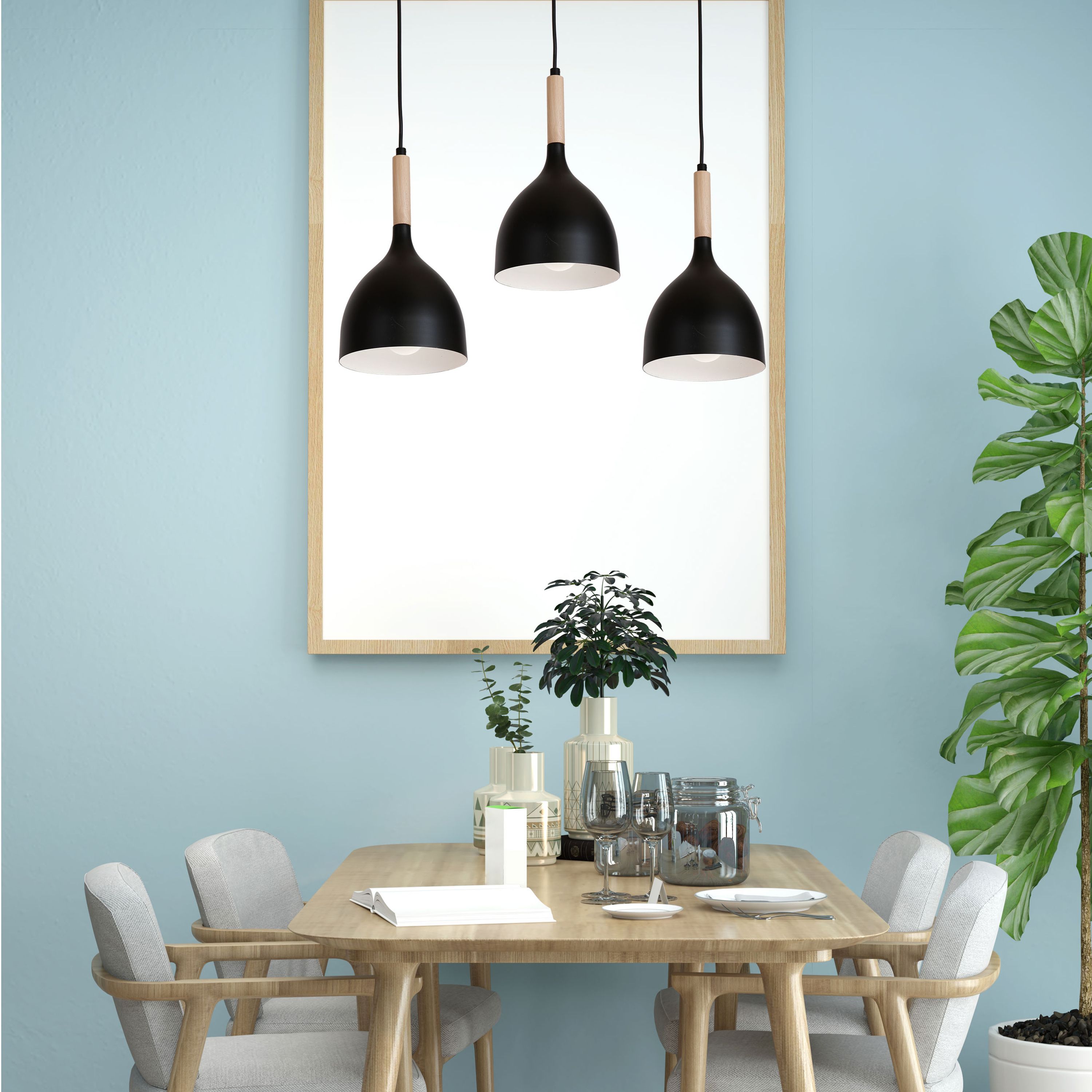 Luminex Noak Wood lampa wisząca 3x60W czarny/drewno 1193