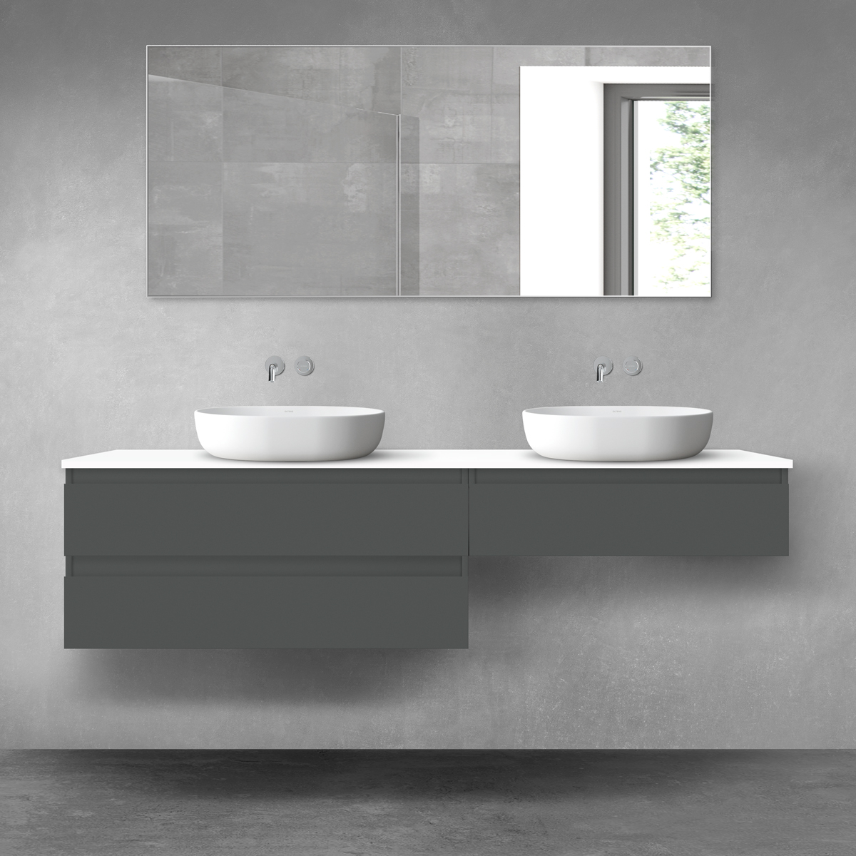 Oltens Vernal zestaw mebli łazienkowych 180 cm z blatem grafit mat/biały połysk 68573400 - Wysyłka w 24h