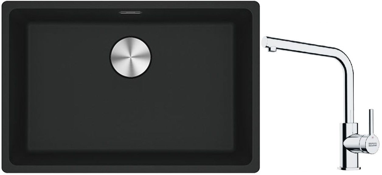 Franke Maris MRG 110-52 zlewozmywak 52x40 cm Fragranite czarny mat z baterią kuchenną Lina chrom (1250687252, 1150693230)