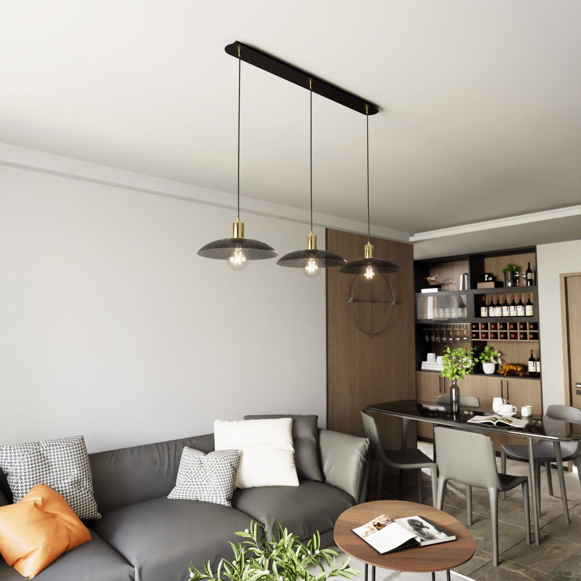 Emibig Spirit lampa wisząca 3x15 W czarny/złoty 1320/3