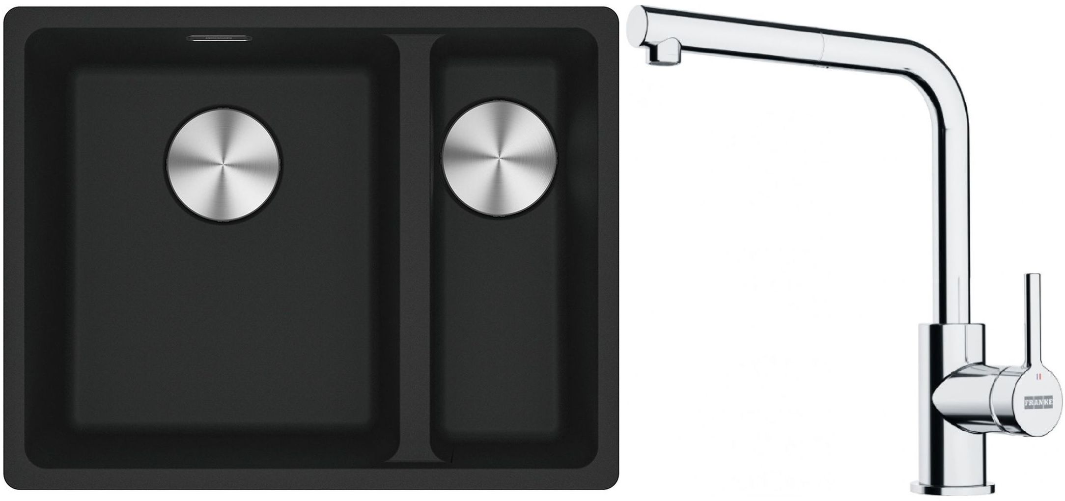 Franke Maris MRG 160-34-15SBR zlewozmywak 52x40 cm Fragranite czarny mat z baterią kuchenną Lina chrom (1250687264, 1150712420)
