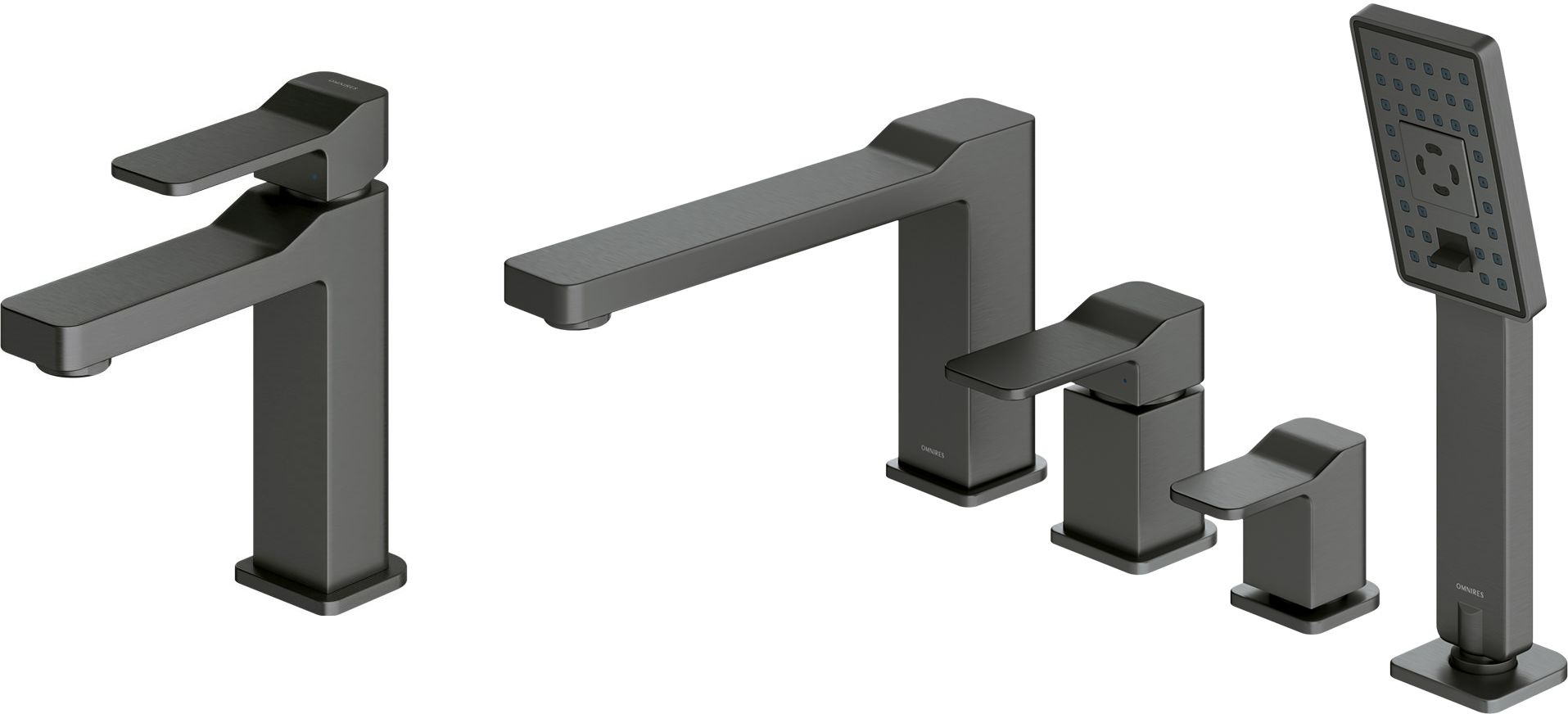 Zestaw Omnires Slide bateria umywalkowa stojąca i bateria wannowo-prysznicowa 4-otworowa grafit (SL7710GR, SL7732GR) - Wysyłka w 24h