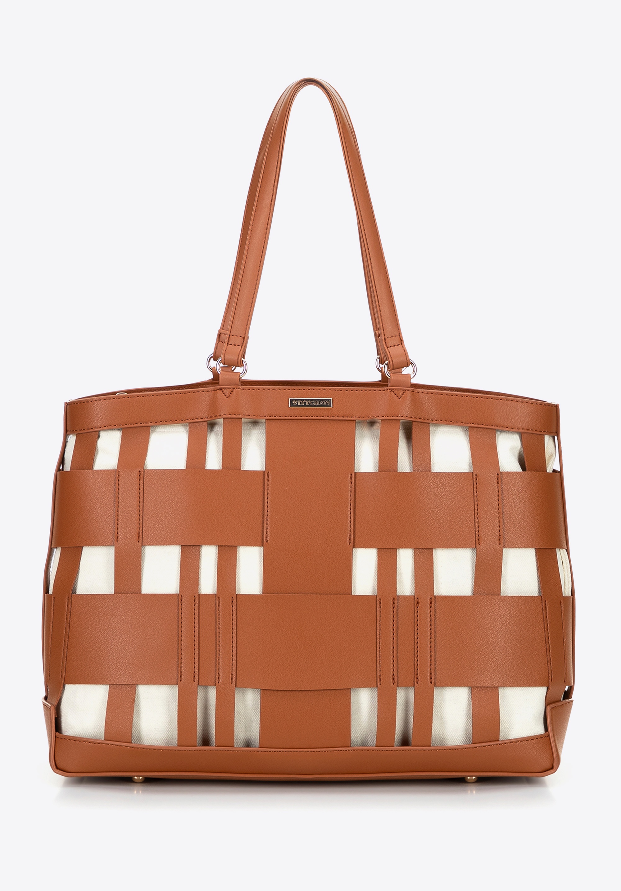 Pleciona shopperka z imitacji skóry brązowa