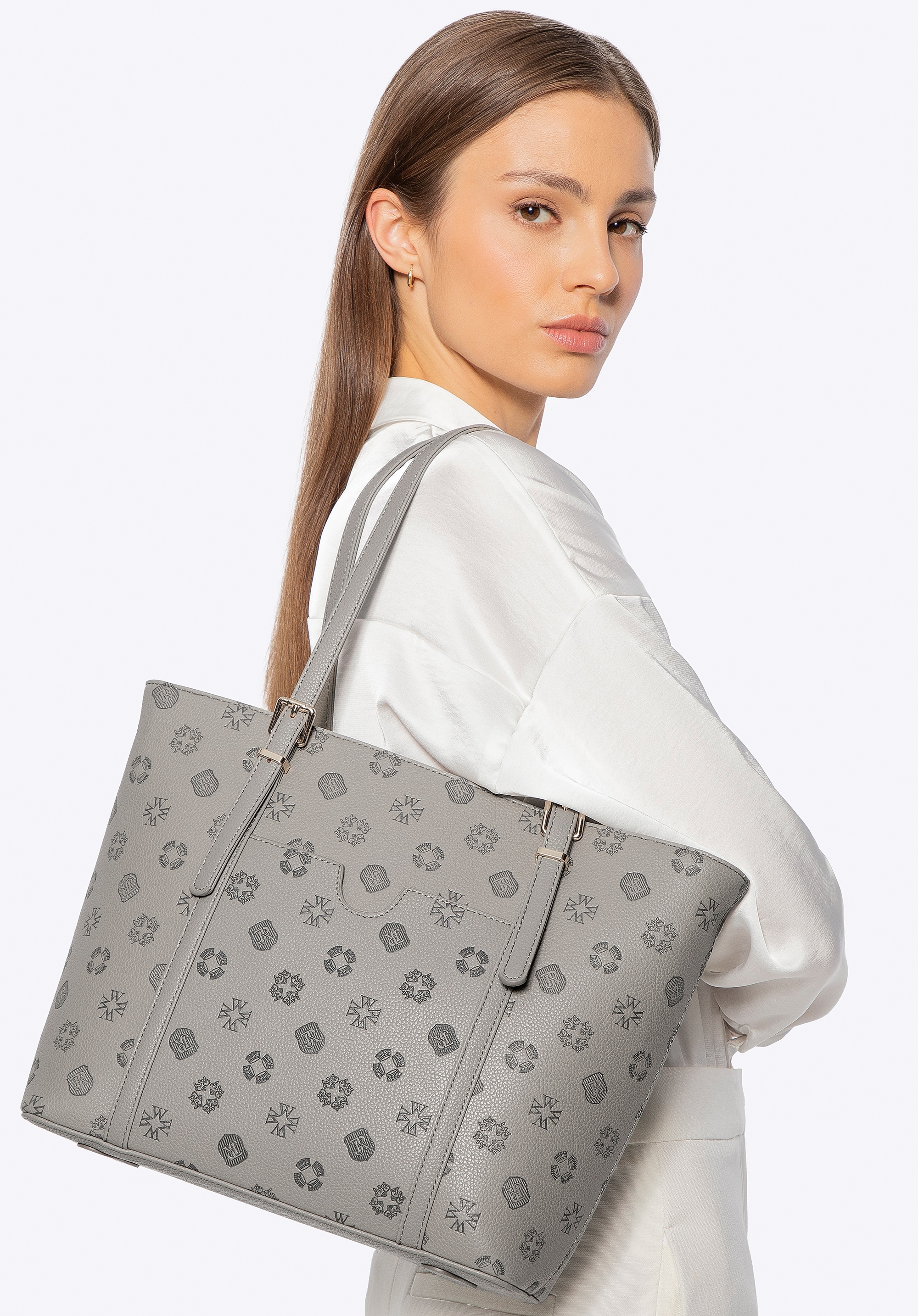 Damska shopperka z imitacji skóry z tłoczeniem szara