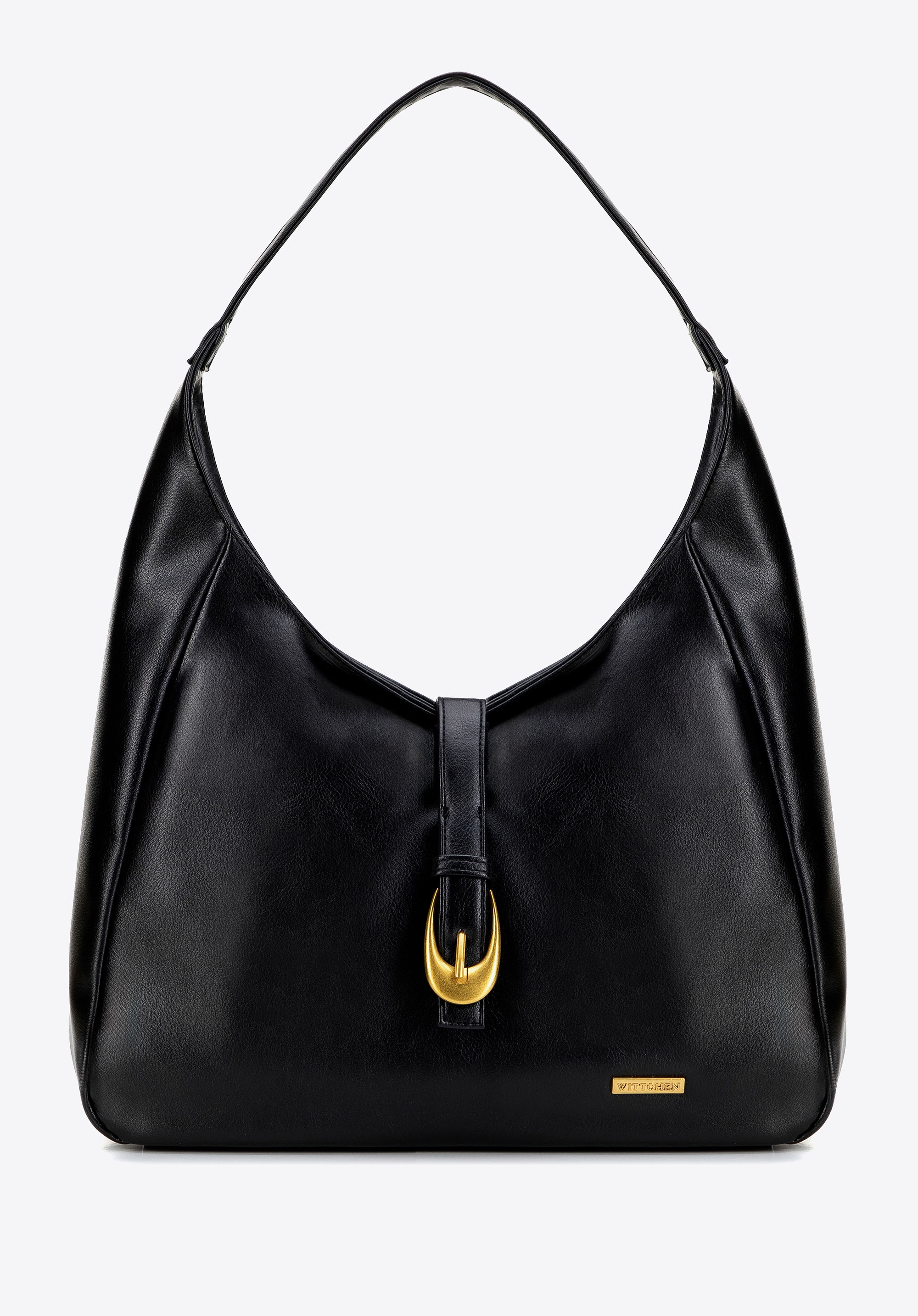 Shopperka z imitacji skóry z dekoracyjnym paskiem czarna