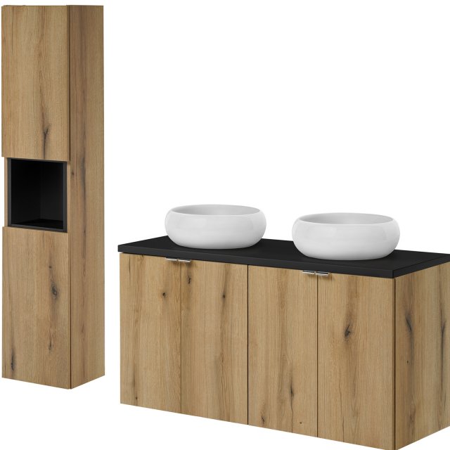 COMAD Zestaw mebli NOVA OAK 2 szafki z blatem BLACK 120 cm, 2 umywalk