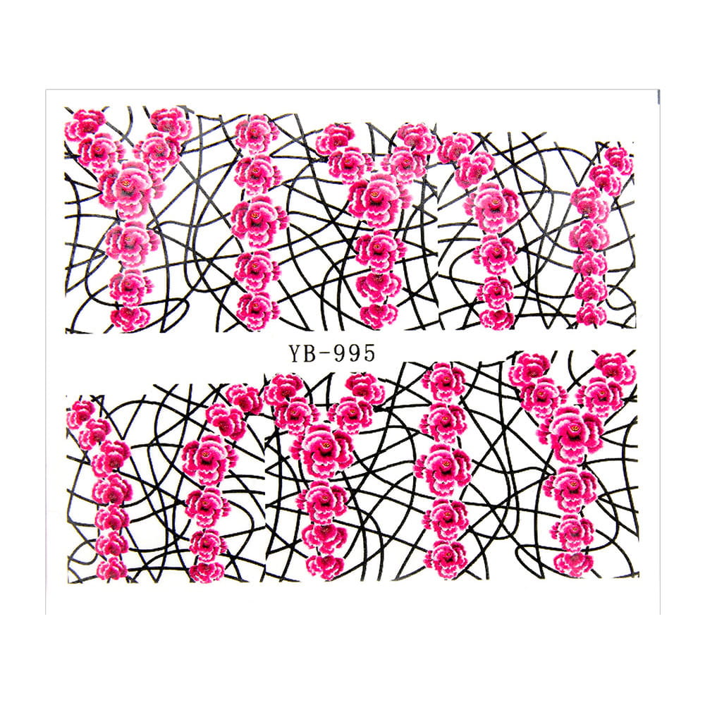 Naklejki wodne do paznokci arkusz 6,5 x 5,5 cm na 10 palców yb Nr 995