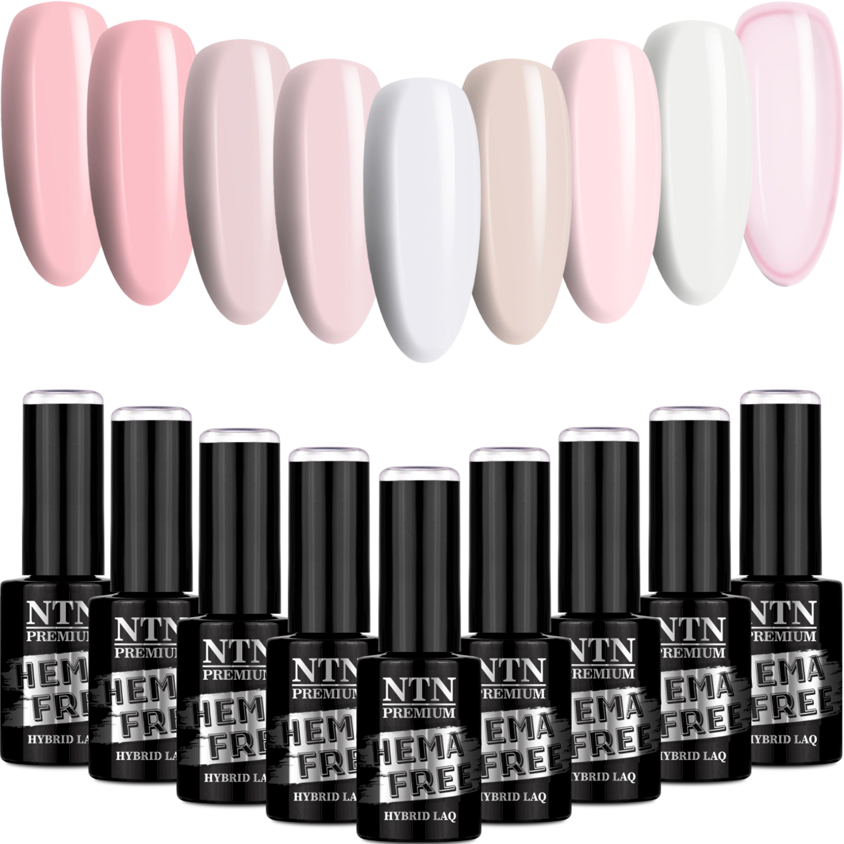 9x Lakier Hybrydowy NTN 5g Delicate French ZESTAW 9w1