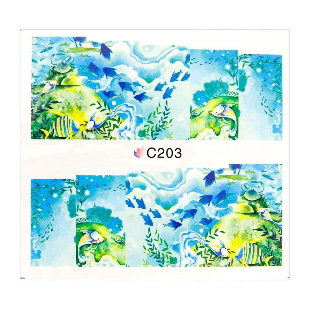 Naklejki wodne do paznokci arkusz 7 x 6,5 cm na 10 palców c Nr 203